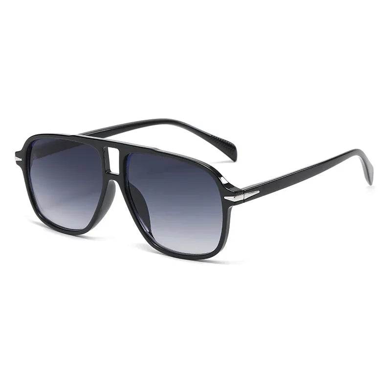 JNPCXI Retro Double Bridges Men Pilot Sunglasses UV400 Rivets Decoration Blue Lens Shades Women Trending Sun Glasses