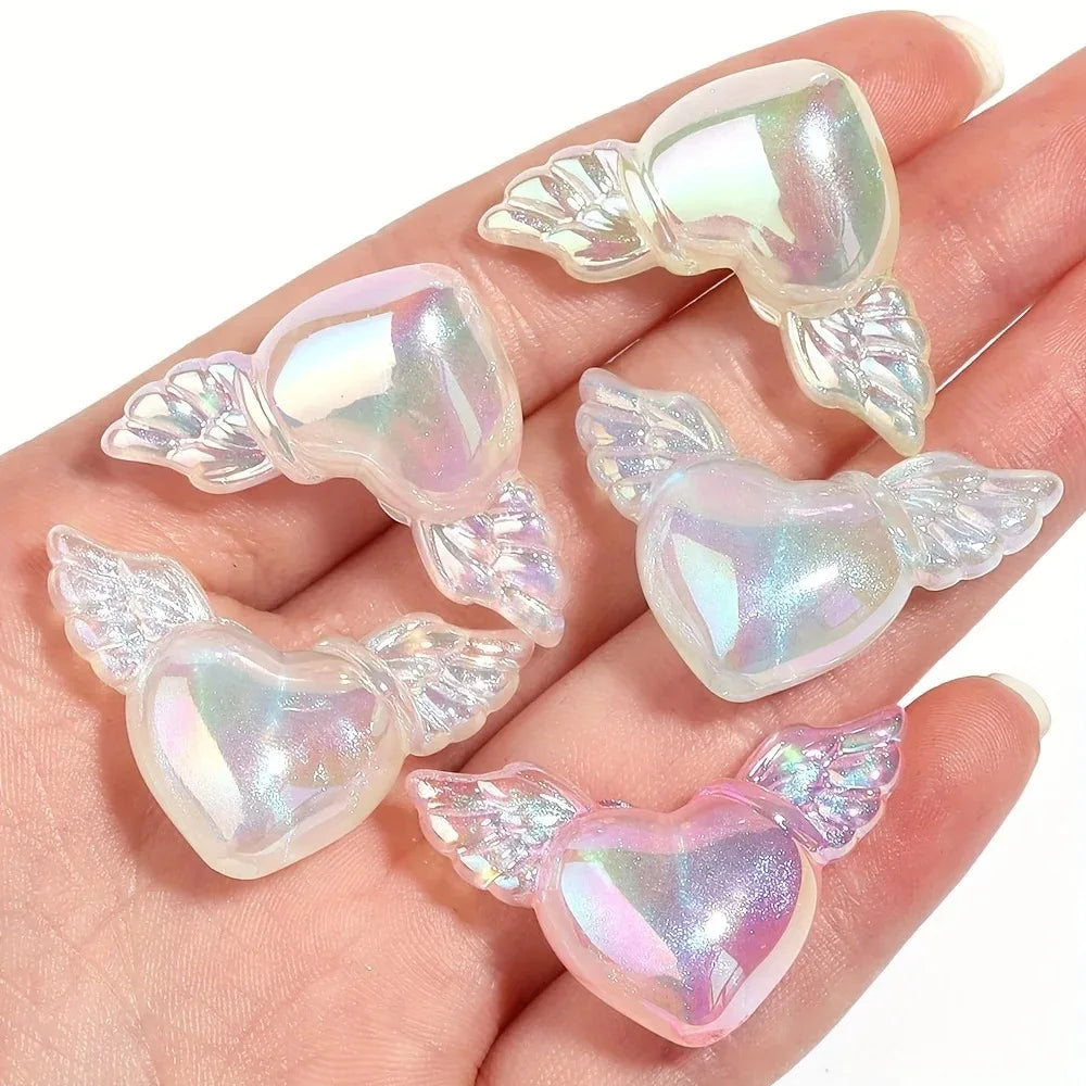 10pcs Luminous Wing Heart Beads for Jewelry Making DIY Handmade Necklace Bracelet Key Chain Beaded Pen Accessories