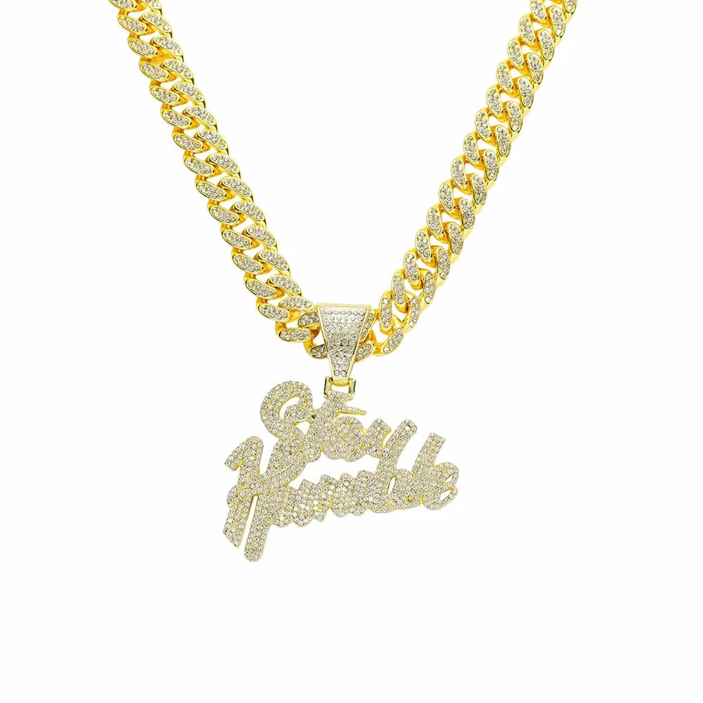 Luxurious Iced Out Bling Letters Rhinestone Letter Pendant Necklace With 13mm Cuban Chain HipHop Necklaces Fashion Charm Jewelry