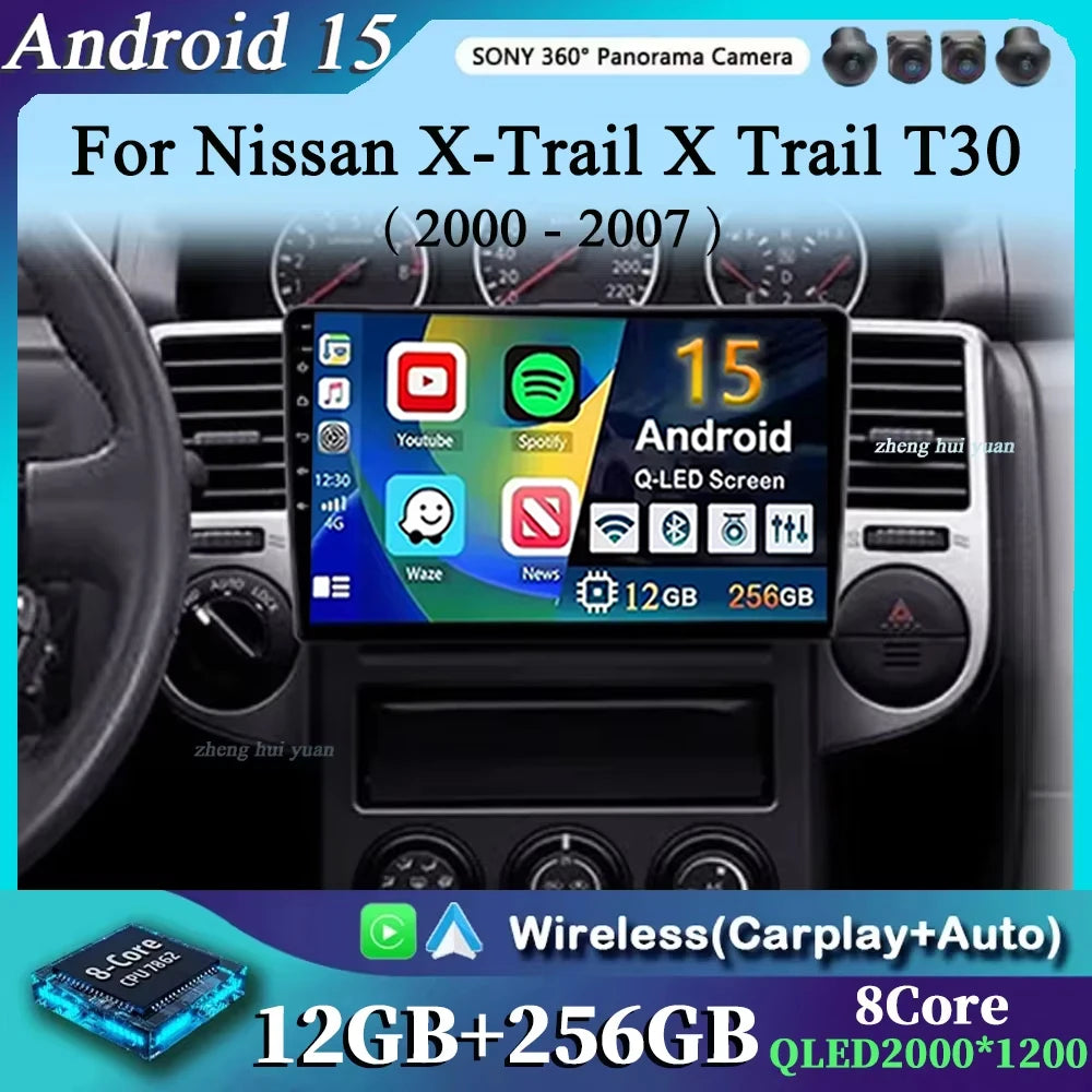 Android 15 For Nissan X-Trail X Trail X - Trail 1 T30 2000 - 2007 2K QLED CarPlay Auto Car Radio Multimedia Video Player GPS
