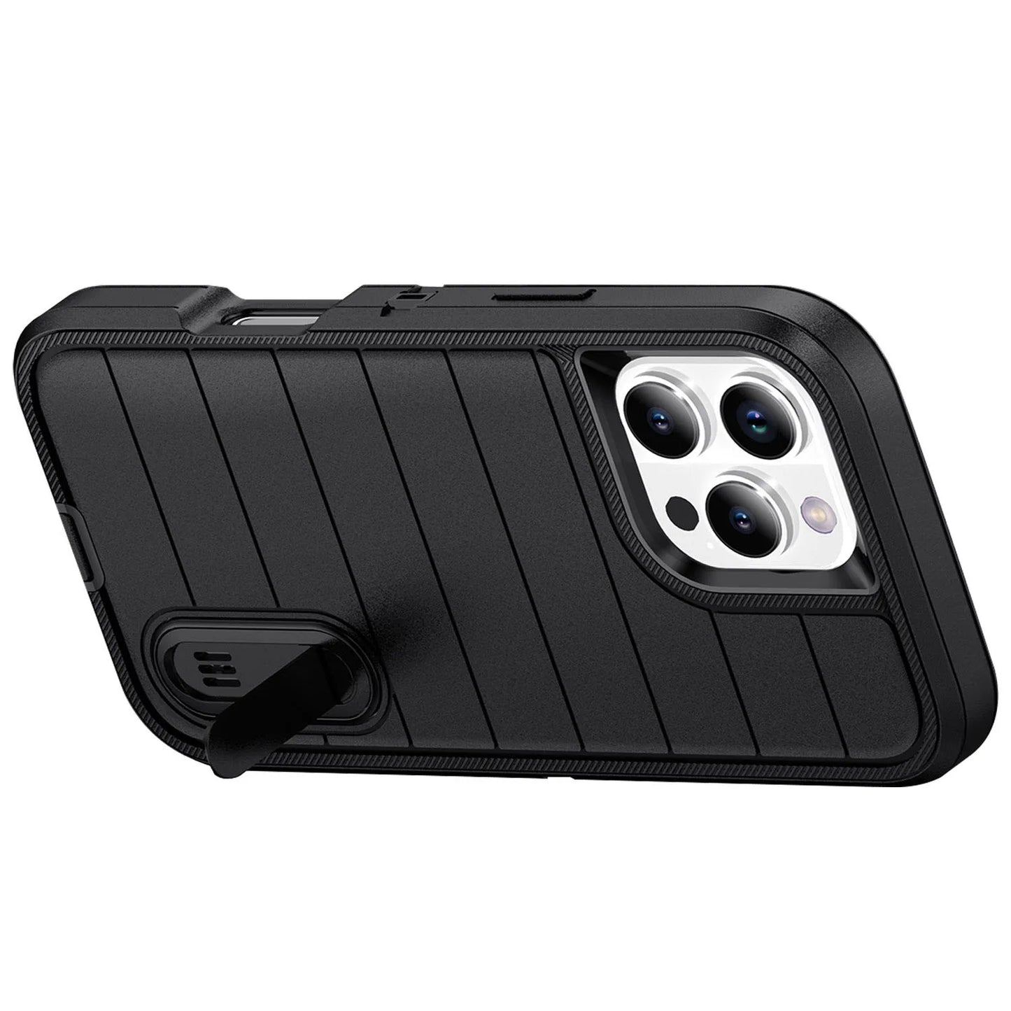 iPhone 16/16 Plus/16 Pro/16 Pro Max Case 3-Layer Heavy Duty Kickstand Cover