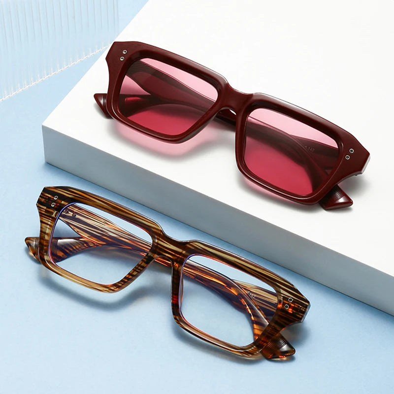 JNPCXI New Retro Square Rivets Men Sunglasses Shades UV400 Fashion Green Green Women Clear Lens Frame