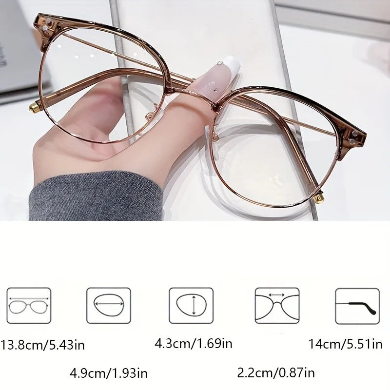 Minimalist Half Rim Round Frame Stylish with Elegant Ear Studs Fashion Glasses Minimalist Style Elegant Glasses