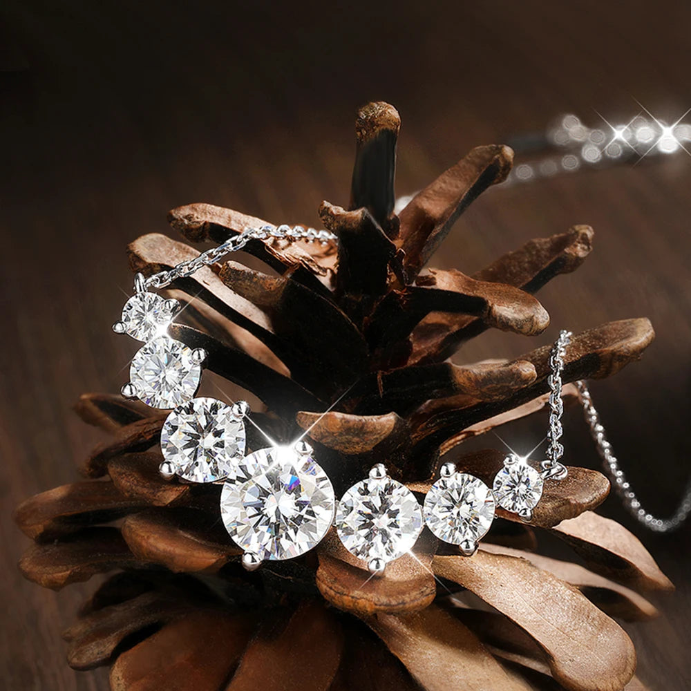 Woman's Moissanite Jewelry, 925 Sterling Silver Plated 18k White Gold Necklace.