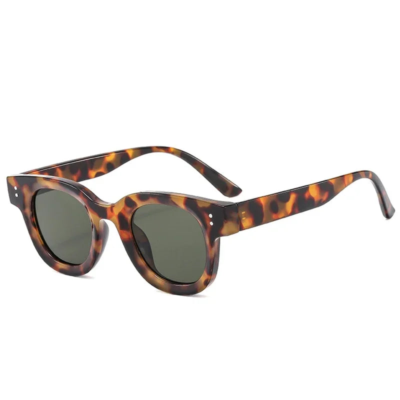 JNPCXI New Retro Square Sunglasses Women Fashion Leopard Blue Shades UV400 Men Trending Punk Rivets Sun Glasses