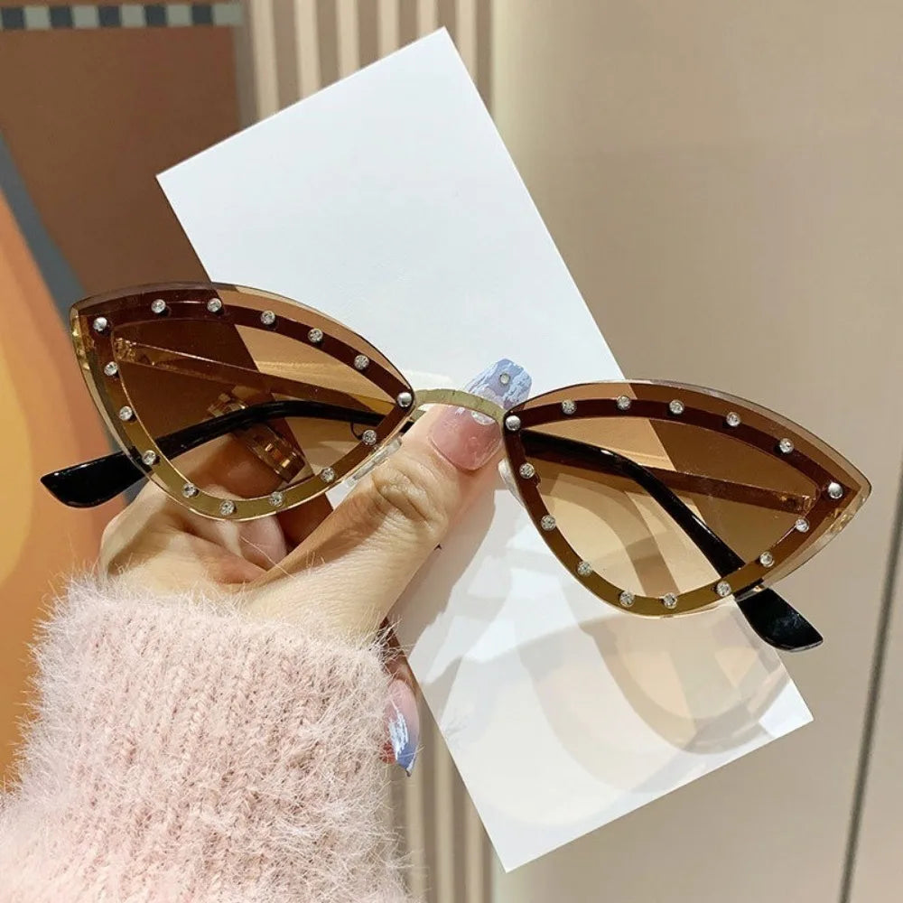 Y2K Spicy Girl Fashion Cat Eye Set with Diamond High Grade Sunglasses European and American Personalized Outdoor Party Trendy Wo