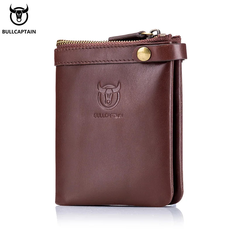 BULLCAPTAIN2022 Vertical Men's Leather Coin Purse High Quality Zipper Organizer RFID Function ID Holder Men's Wallet 058 S