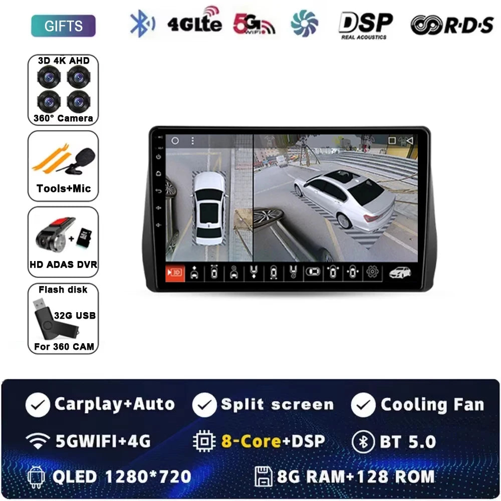 For Toyota Wish 2 II XE20 2009 - 2017 Android 15 Car Radio GPS Navigation QLED Carplay Auto Multimedia Stereo Player BT RDS DSP
