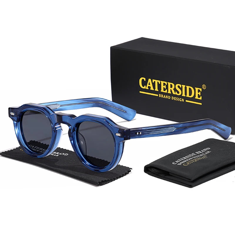 CATERSIDE Classics Acetate Round Men Sunglasses Small Polarize High-Quality Frame Sun Glasses Women Party Travel Outdoor Glasses