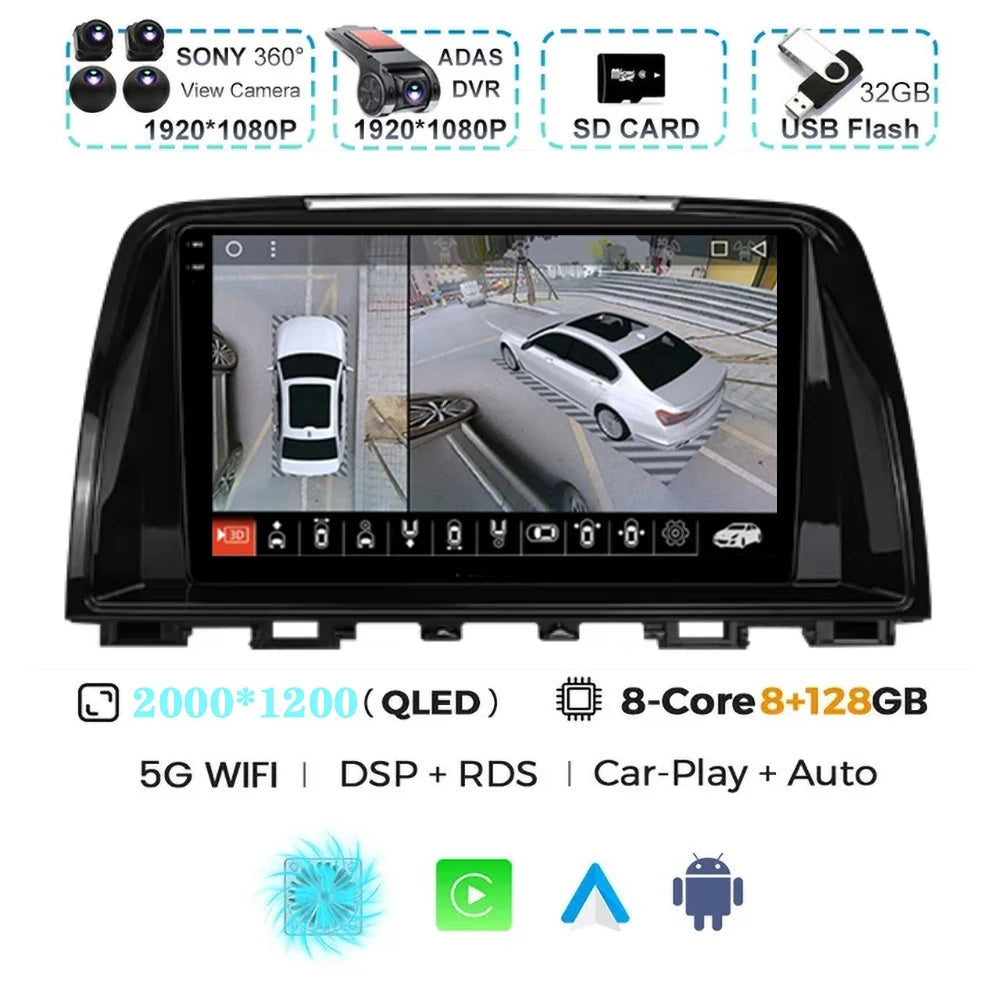 Android 15 For Mazda 6 GJ Atenza Touring Sport GT Carplay Auto Car Radio Multimedia Video Player Navigation GPS No 2Din 2 Din 4G