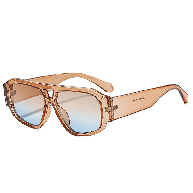 JNPCXI Fashion Double Bridges Polygon Square Women Sunglasses Green Green Shades UV400 Men Sun Glasses