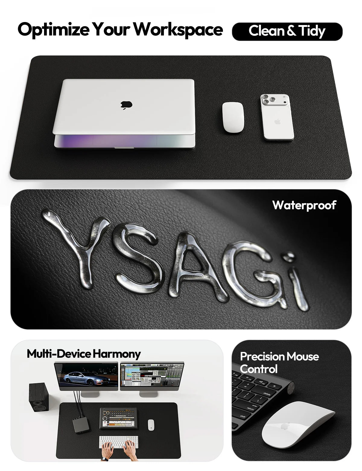 Leather Office Desk Pad Protector, Large Mouse Pad, Non-Slip, PU Leather, Laptop Desk Blotter, Waterproof Writing Pad for Office