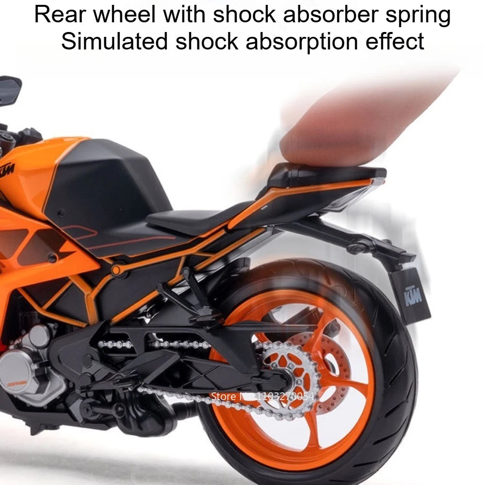 1:12 KTM 1390 KTM RC 390 Alloy Model Toys Car Diecast Motorcycle Front Wheel Steering Shock Absorption Vehice Kids Birthday Gift