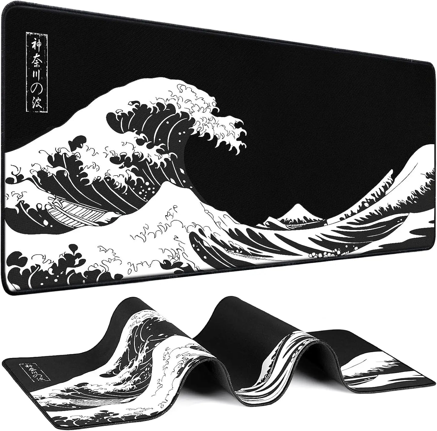 Mouse Pad Gaming - Desk Mat for Keyboard - Kanagawa Large Mousepad for Desk, Japanese Sea Wave Desks Pad with Non-Slip Base
