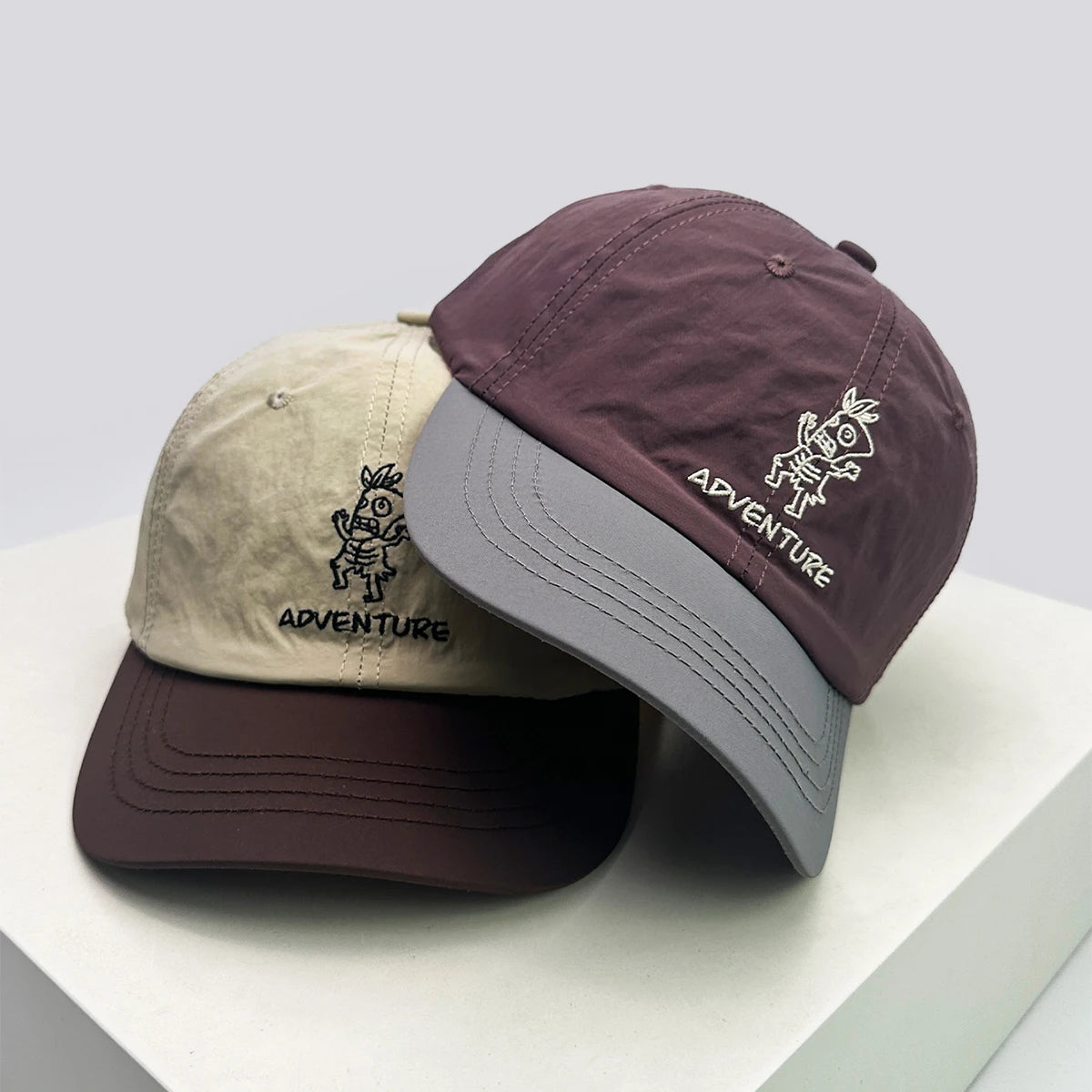 New Unisex Cartoon Color Block Letter Embroidery Baseball Hats Breathable Short Eave Sunshade Peaked Caps Versatile Quick Drying