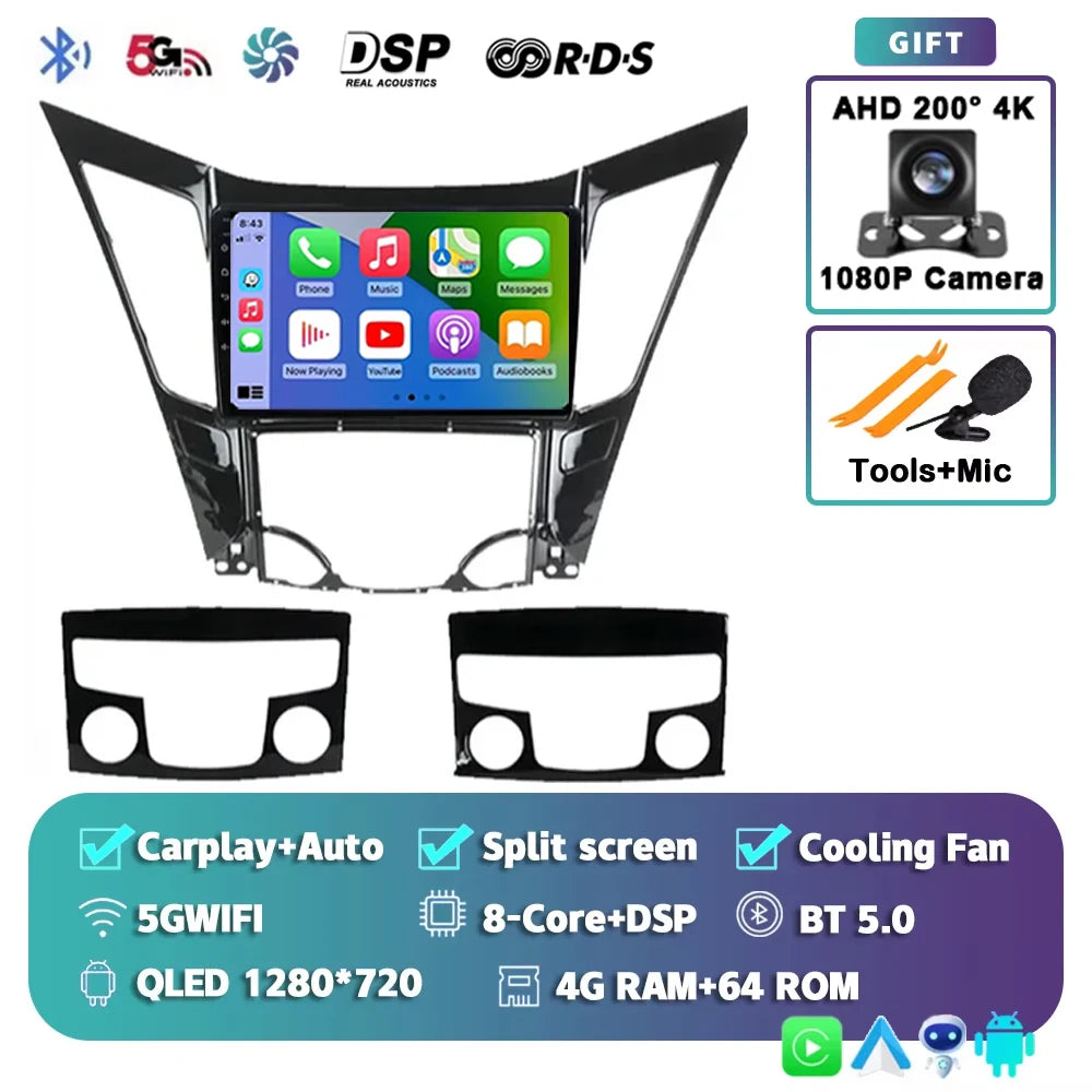 For Hyundai Sonata 6 YF 2009 - 2014 Android 15 2K QLED Car Radio Multimedia Video Player GPS stereo CarPlay Head Unit 4G WIFI