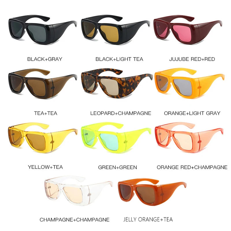 JNPCXI New Oversized Square Jelly Color Sunglasses Women Fashion Wide Legs UV400 Retro Men Trending Punk Outdoor Sun Glasses