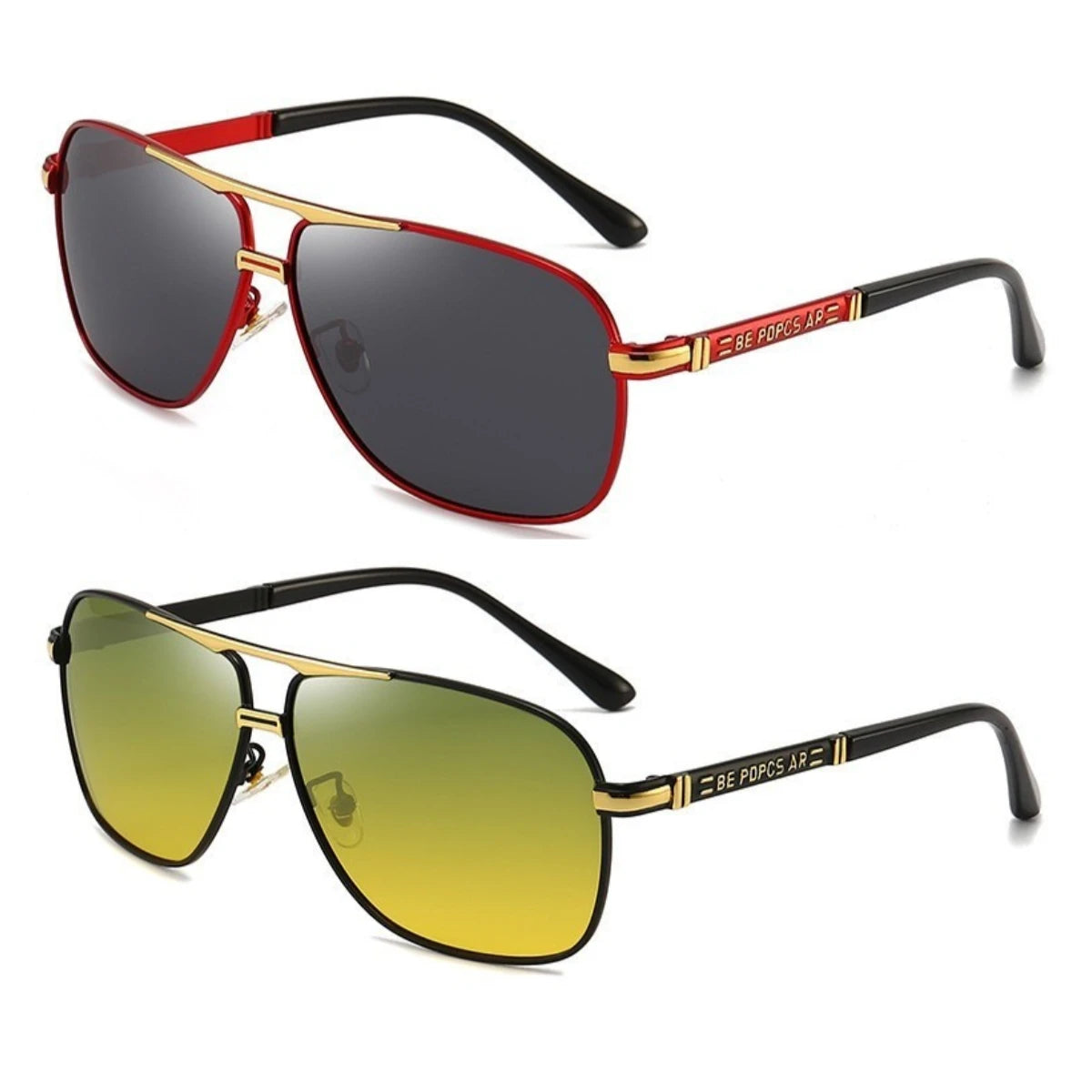 2PCS Polarized Sunglasses Men's Square Double Beam Sunshade Driver's Driving  Fishing Color Changing Day and Night Dual-use