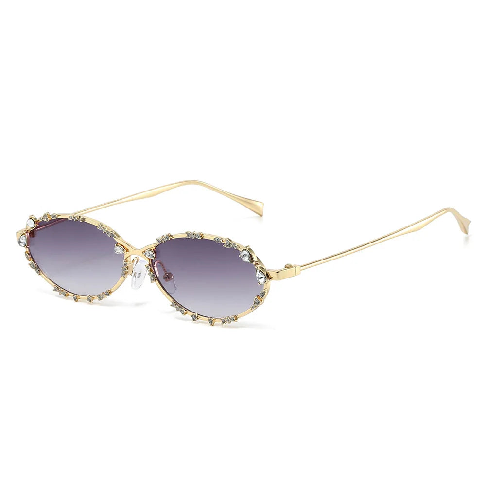 JNPCXI Retro Oval Punk Diamond Women Sunglasses Fashion Silver Shades UV400 Men Trending Sun Glasses
