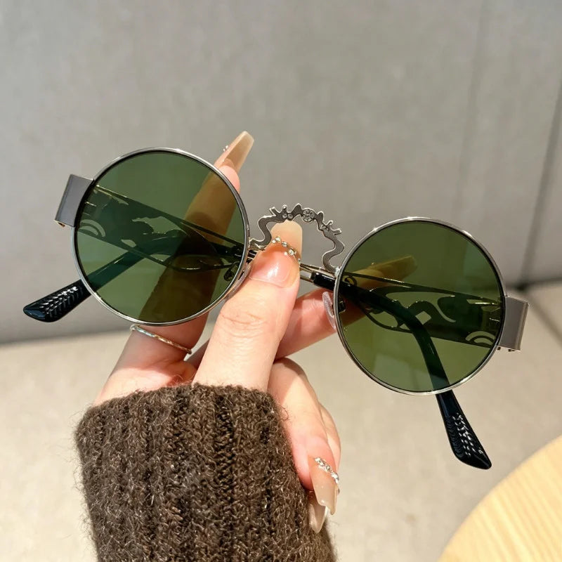 1 Piece of Punk Style Metal Retro Round Frame Hollowed Out Design Glasses