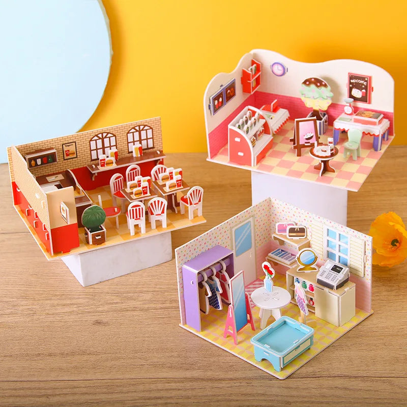 Paper 3d Children's Puzzle Toys Girl Room Shop Handmade DIY Children's Three-dimensional Puzzle Educational Toys Coffee Shop