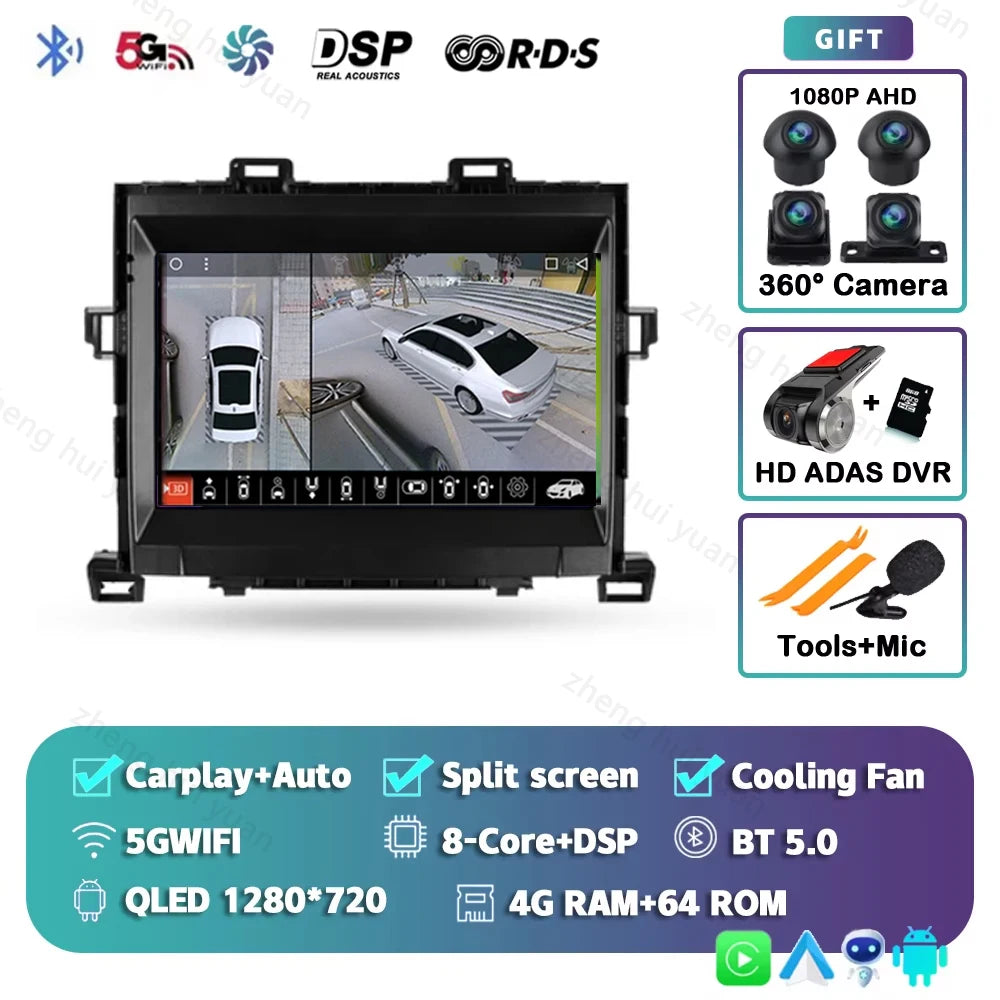 Android 15 CarPlay Auto For Toyota Alphard H20 2008 - 2014 Car Radio Multimedia navigation video DVD Autoradio Stereo 2din 4G+BT