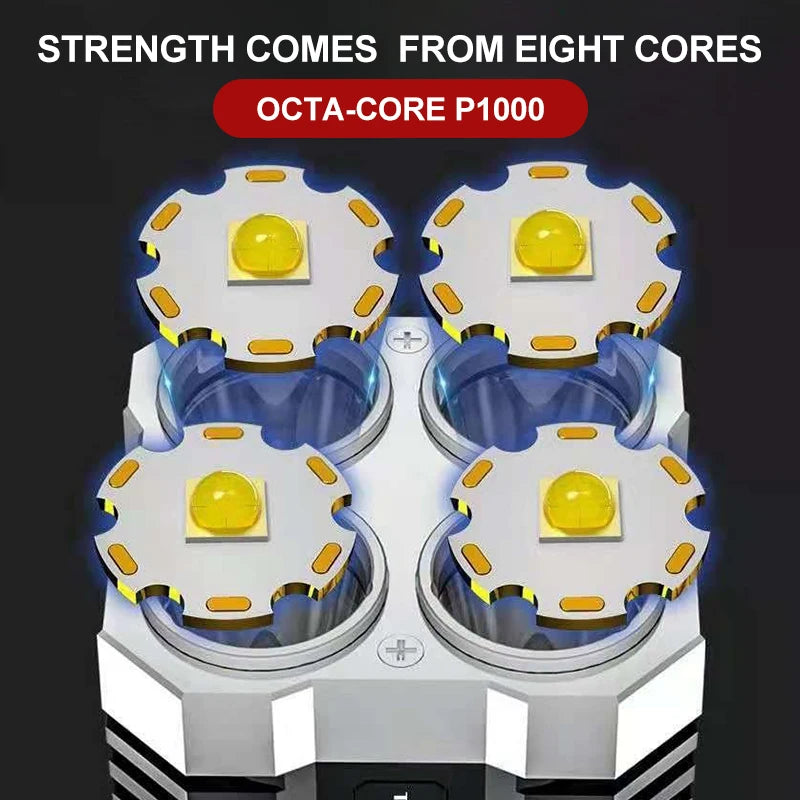 LED Flashlights Camping Torch With 4 Lamp Beads & COB Side Light Rechargeable