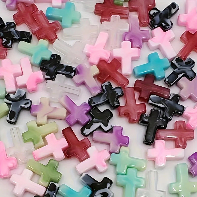 30pcs Random Mix Acrylic Cross Shaped Beads & Beads Accessories for Jewelry Making DIY  Necklace Bracelet Key Chain Accessories