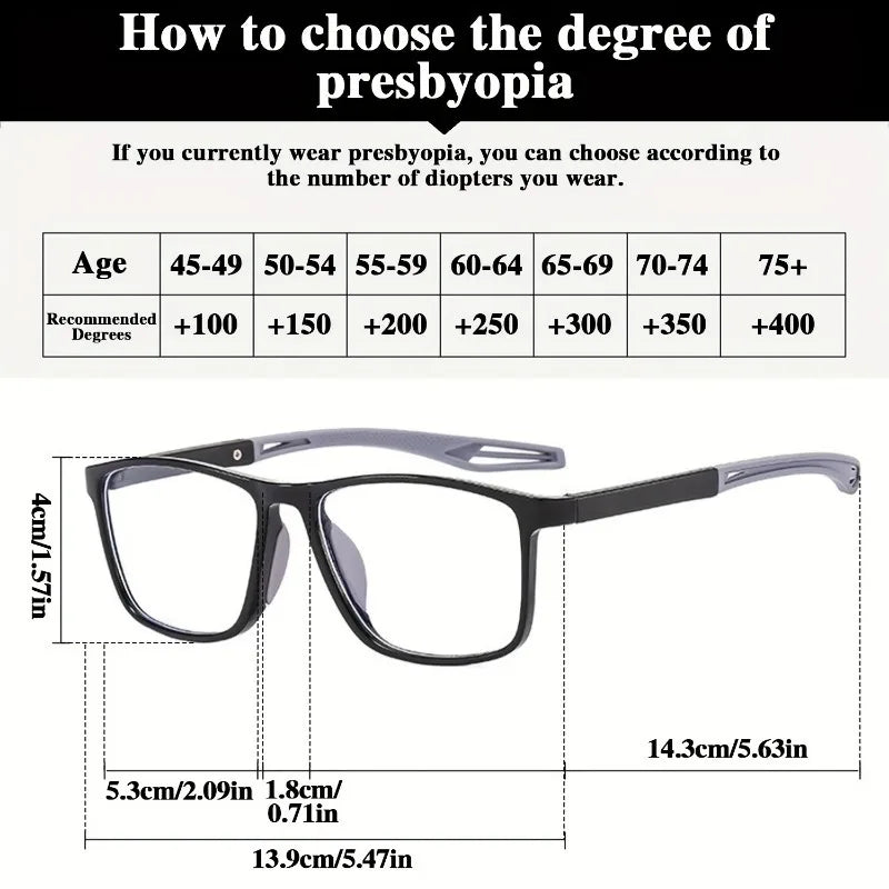9pcs rectangular sport presbyopia glasses fashion simple model reading glasses middle-aged and elderly men and women