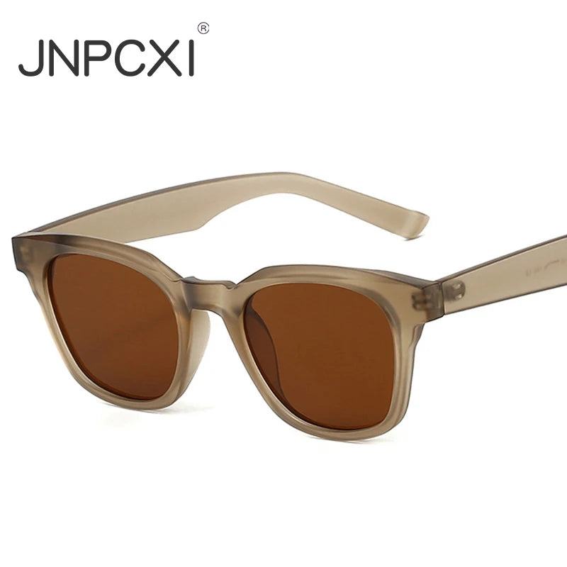 JNPCXI Retro Tr90 Square Jelly Color Sunglasses Women Shades UV400 Fashion Rivets Men Punk Matte Tea Sun Glasses