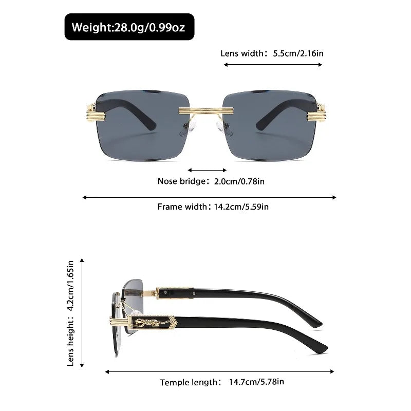 New Fashionable Frameless Square Sunglasses for Men and Women Retro Leopard Head Metal European and American Trendy Sunglasses