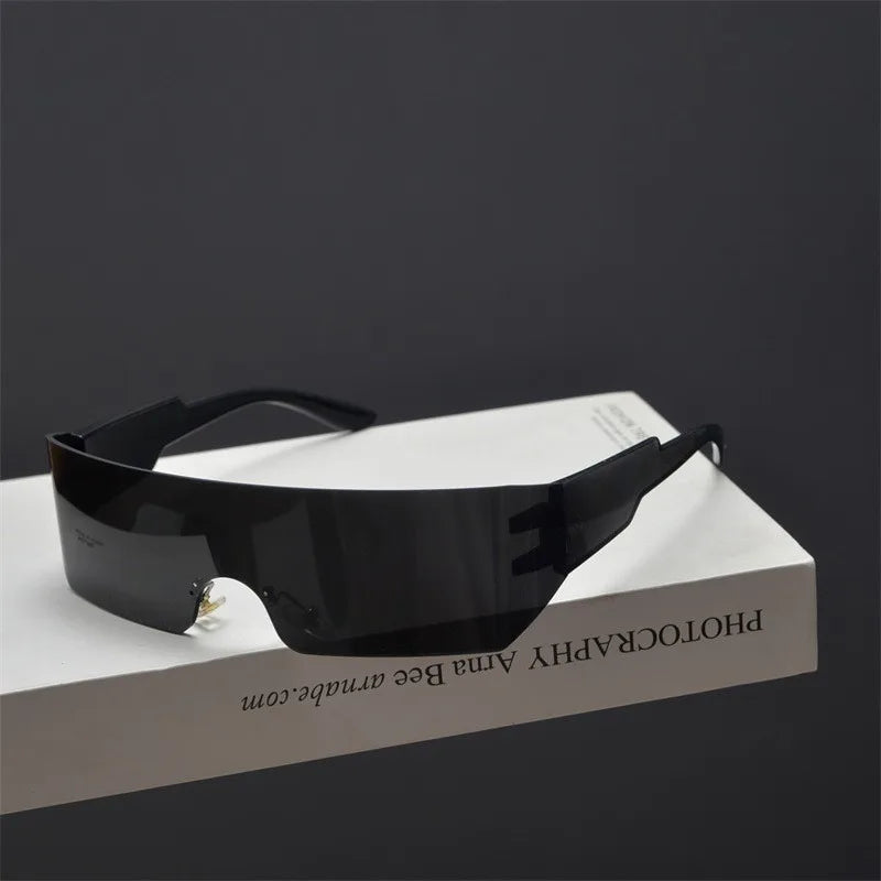 Cycling Rimless Y2K Sunglasses Men Women Trendy Gradient 2000'S Wrap Around Sun Glasses Punk One Piece Goggles Fashion Shades