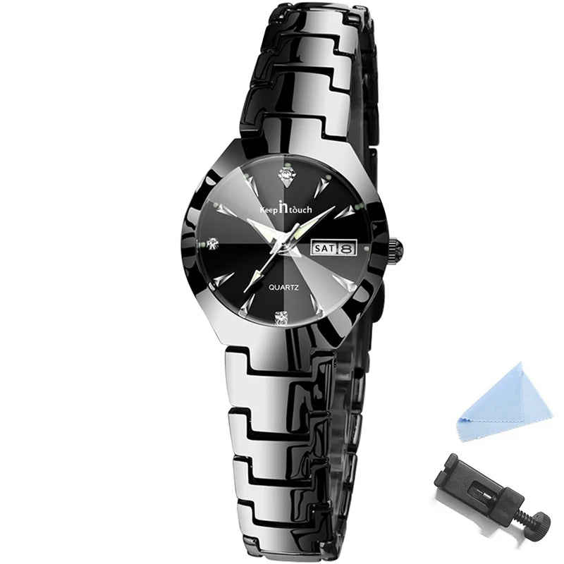 Women's Stainless Steel Watch High-quality Fashion Casual Watches For Women Waterproof Quartz Wristwatch With Calendar Luminous