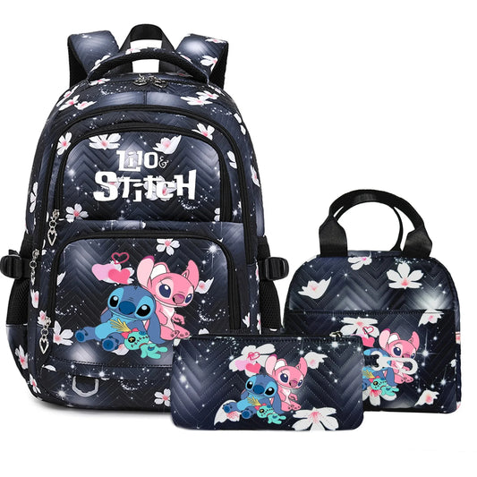 3PC Black Lilo Stitch XL Backpack Lightweight School Student Travel Lunch Bag 06