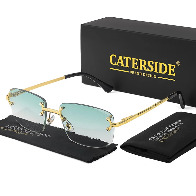 CATERSIDE Metal Rimless Frame Gradient Men's Sunglasses Punk Luxury Women Eyewear Small Rectangle Sun Glasses for UV400 Driving