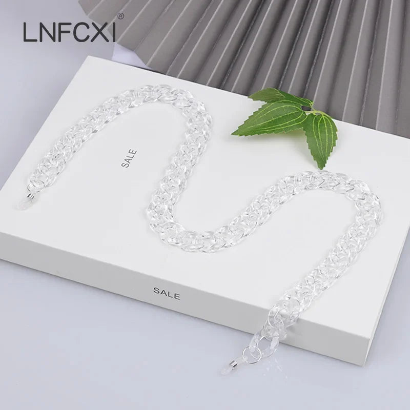 JNPCXI Retro Bright Acrylic Glasses Sunglasses Chain Straps Lanyards Blue Color Reading Glasses Hanging Neck Glasses Chain