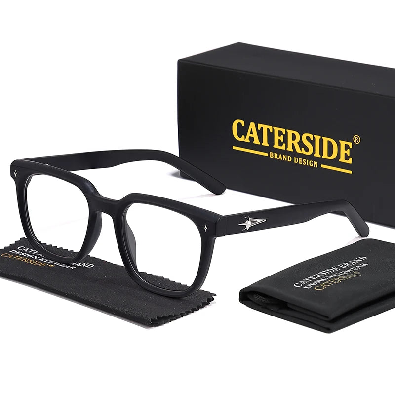 CATERSIDE Flat Light Glasses Men Brand Design TR90 Square Frames Eyewear Women Business Minimalist Fashion Transparent Lens