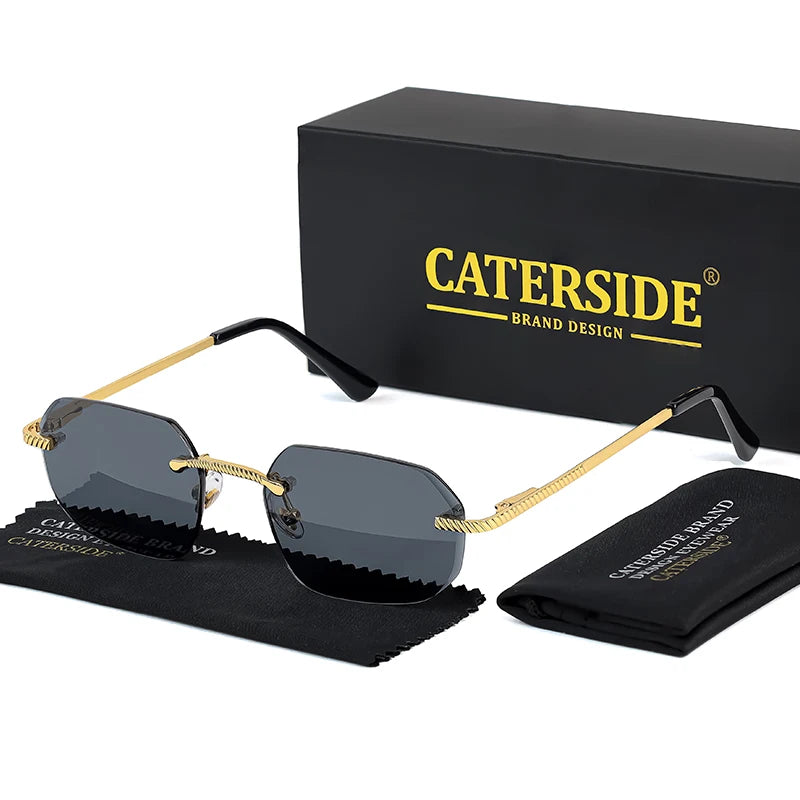 CATERSIDE New Retro Rimless Sunglasses Men's Polygon Luxury Brand Designer Sun Glasses Women Party Festival Eyewear Gift Case