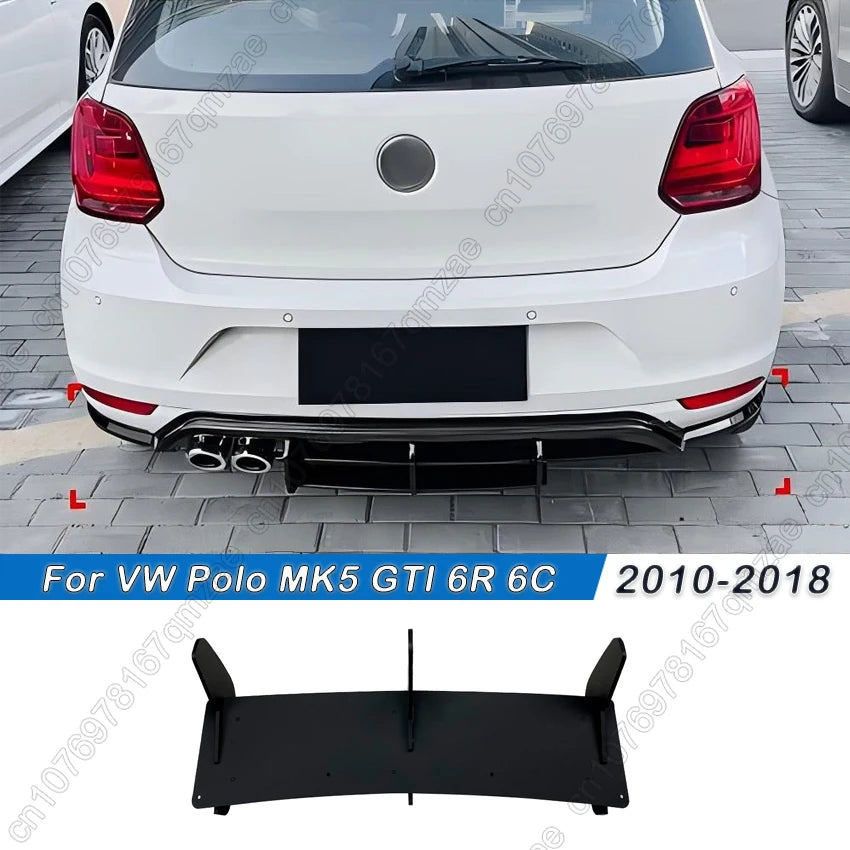 For VW Polo MK5 GTI 6R 6C Two/Four Door Facelift 2010-2018 Car Rear Bumper Diffuser Spoiler Splitter Body Kit Tuning Black
