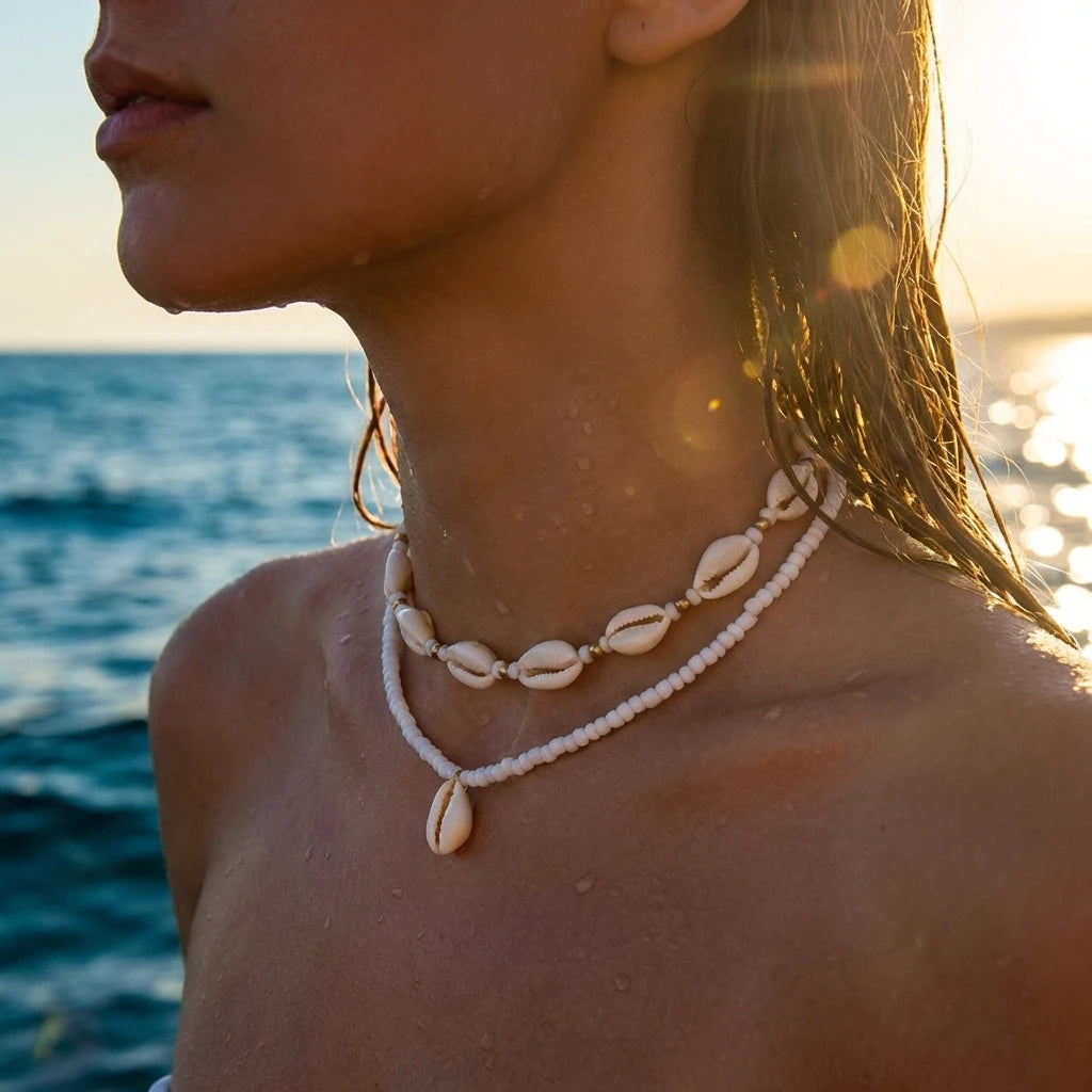 Summer Ocean Shell Seed Beaded Necklace Set Women Beach Vacation Choker Collar Jewelry Accessories Gifts