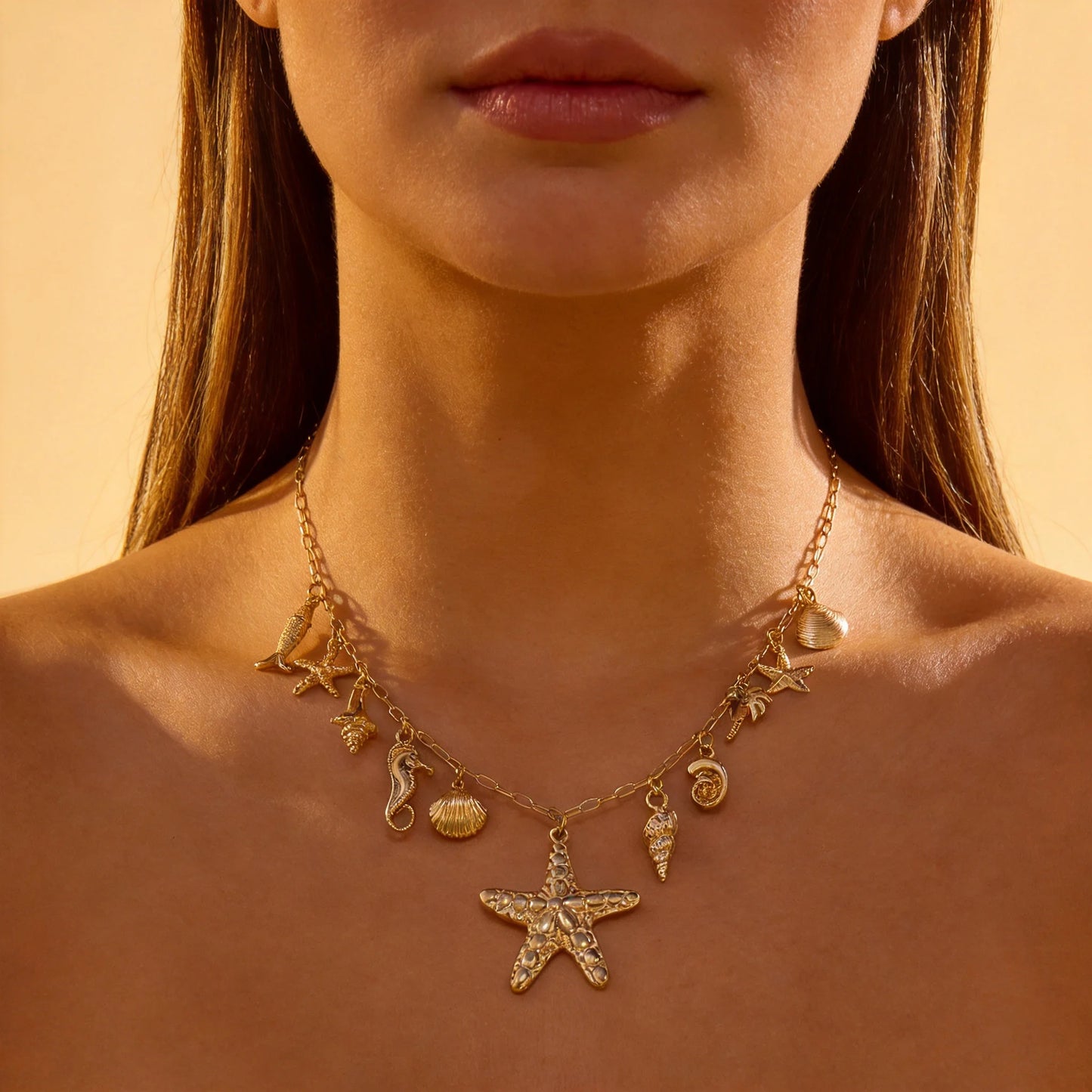 Resort Style Starfish Shell Seahorse Conch Multi Pendant Necklace for Women Beach Boho Ocean Layered Dainty Chain Jewelry Gift