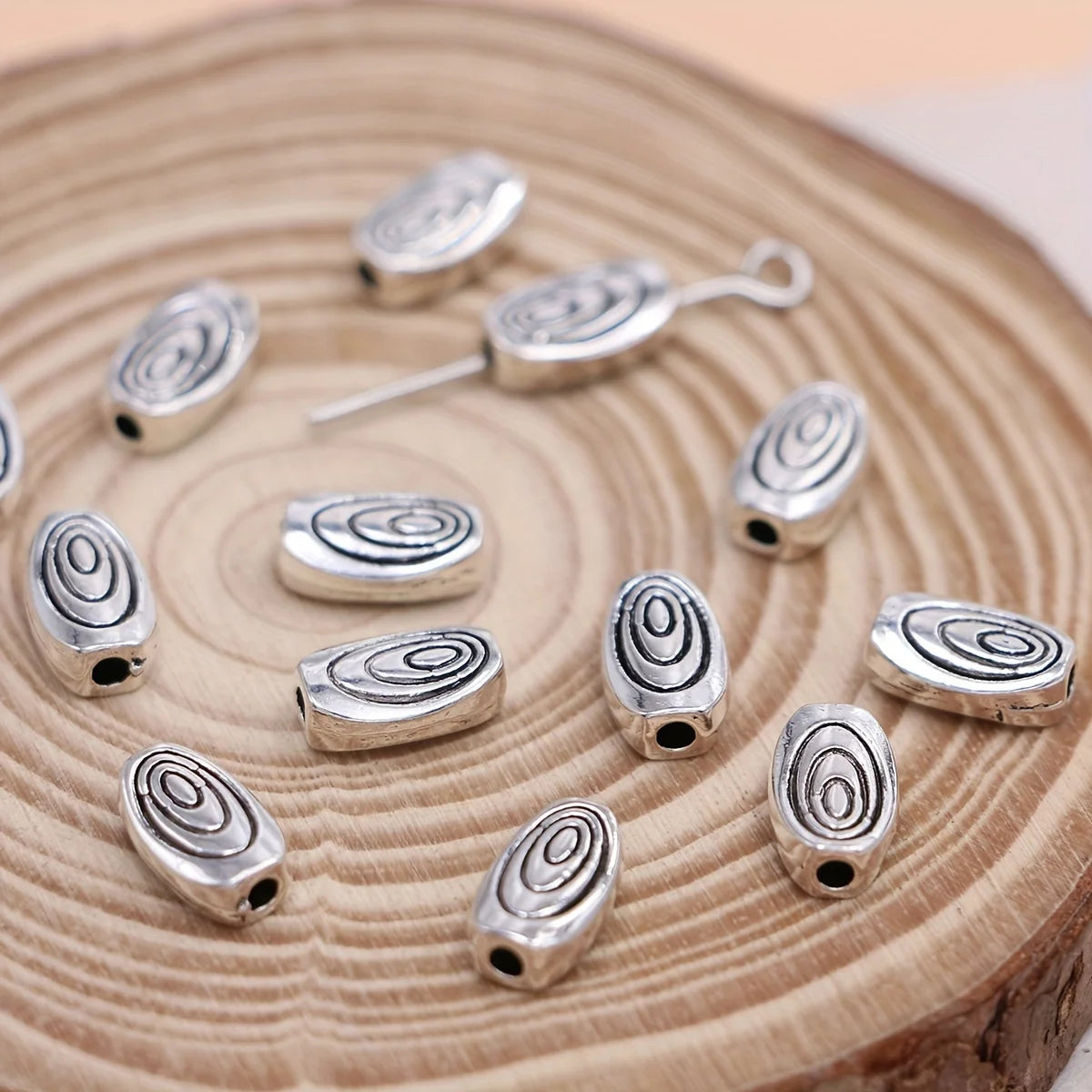 20Pcs Antique Silver Plated Oval Swirl Spacer Beads for Jewelry Making Bracelet Necklace DIY Accessories