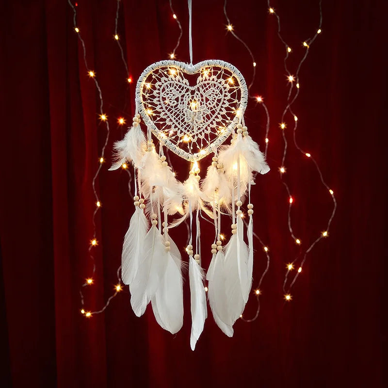 Valentine Bohemian Dream Catcher Handcrafted Wall Hanging Feather Wind Chime Pendant Perfect Gift for Spiritual & Boho Lovers