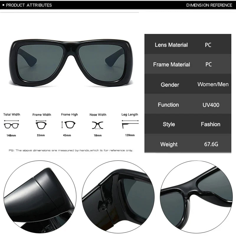 JNPCXI New Oversized Square Jelly Color Sunglasses Women Fashion Wide Legs UV400 Retro Men Trending Punk Outdoor Sun Glasses