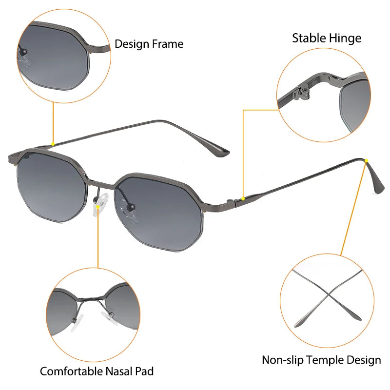 CATERSIDE Retro Small Sunglasses Men Polygonal Punk Half-Frame Sun Glasses for Women Business Travel Party Eyewear Summer Style