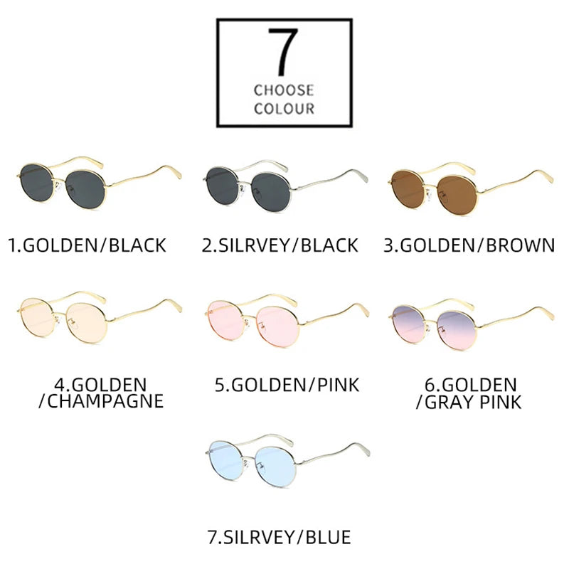JNPCXI New Fashion Metal Round Gold Tea Sunglasses Women Shades UV400 Retro Men Punk Sun Glasses