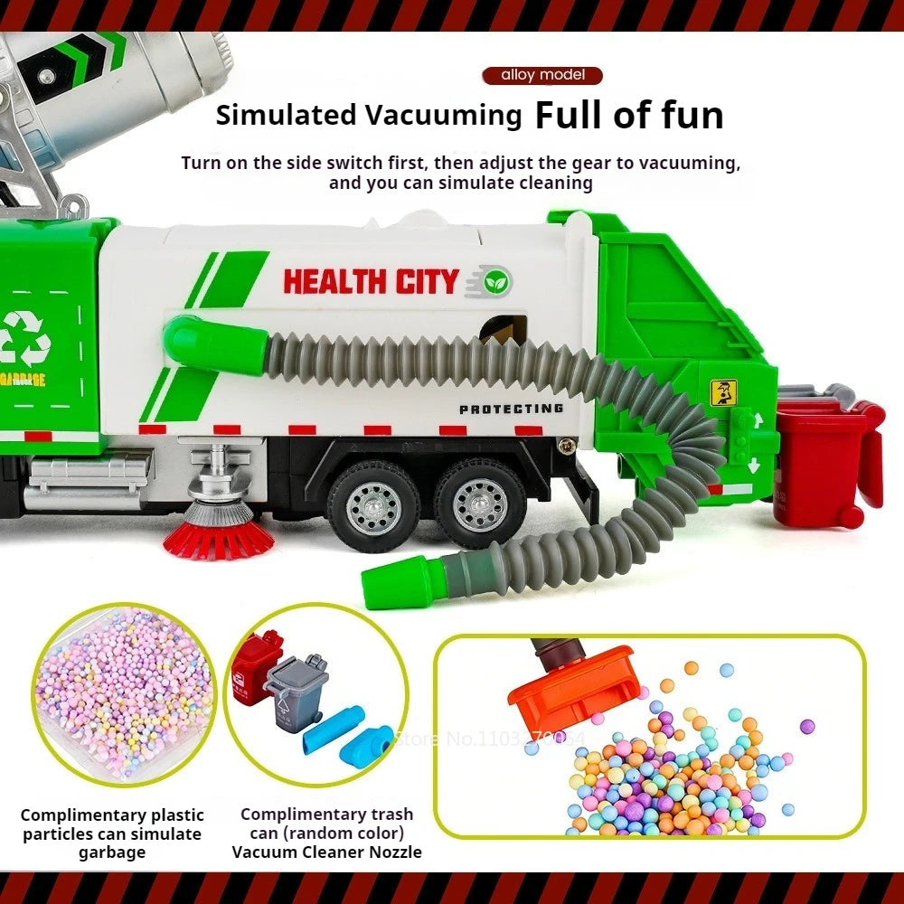 1:32 Vacuum Sweeper Vehicle Urban Anti Haze Truck Alloy Diecast Models Toys Car Rubber Tires Pull Back Vehices Gifts for Friends