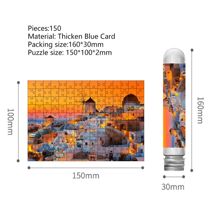 150PCS Mini Test Tube Jigsaw Puzzles Santorini at sunset Decompression Toy Fridget Puzzle Game Family Decoration