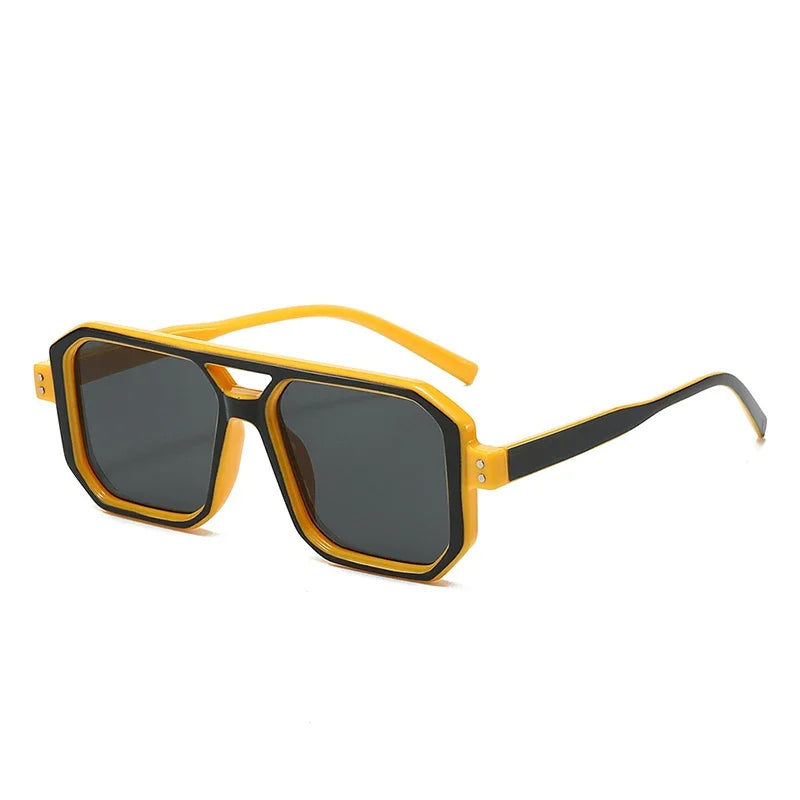 JNPCXI New Retro Double Bridges Square Men Punk Sunglasses Fashion Clear Gradient Shades UV400 Women Brand Designer Sun Glasses