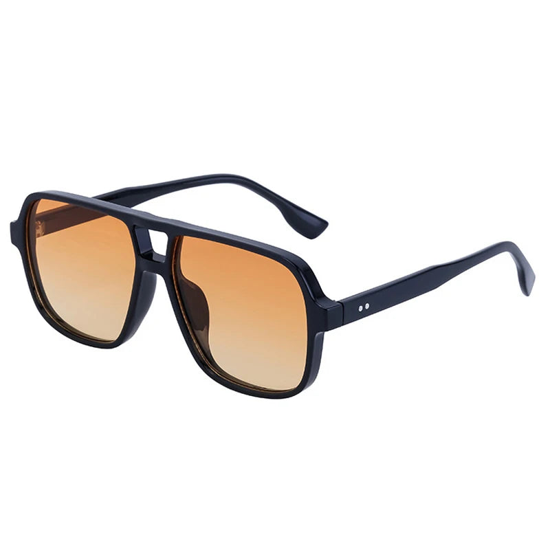 JNPCXI Retro Double Bridges Square Women Gradient Green Pink Sunglasses Shades UV400 Fashion Rivets Decoration Men Sun Glasses